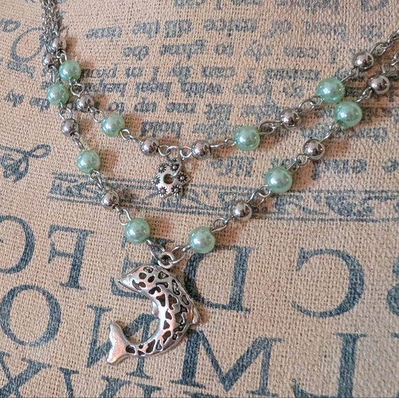 Dolphin Layered Nautical Seaside Dainty Pendant Necklace - Picture 2 of 2